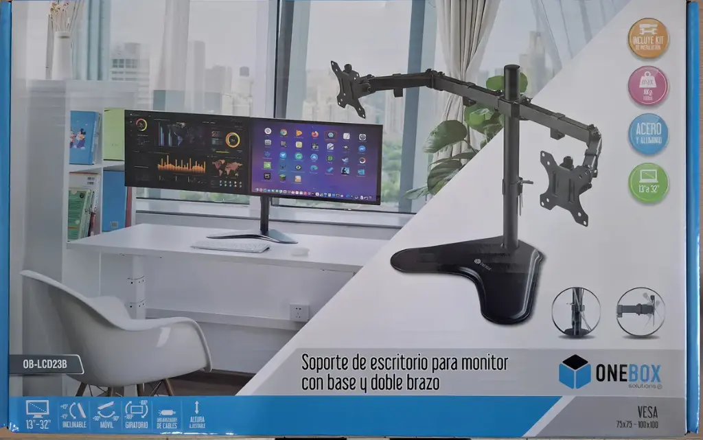 SOPORTE DE ESCRITORIO ONEBOX PARA 2 MONITORES 13’’–32’’