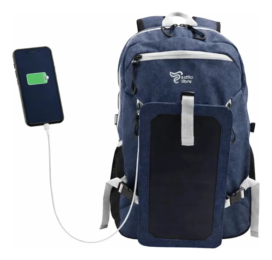MOCHILA ESTILO LIBRE 18" IMPERMEABLE CON CARGA SOLAR 6 W - AZUL