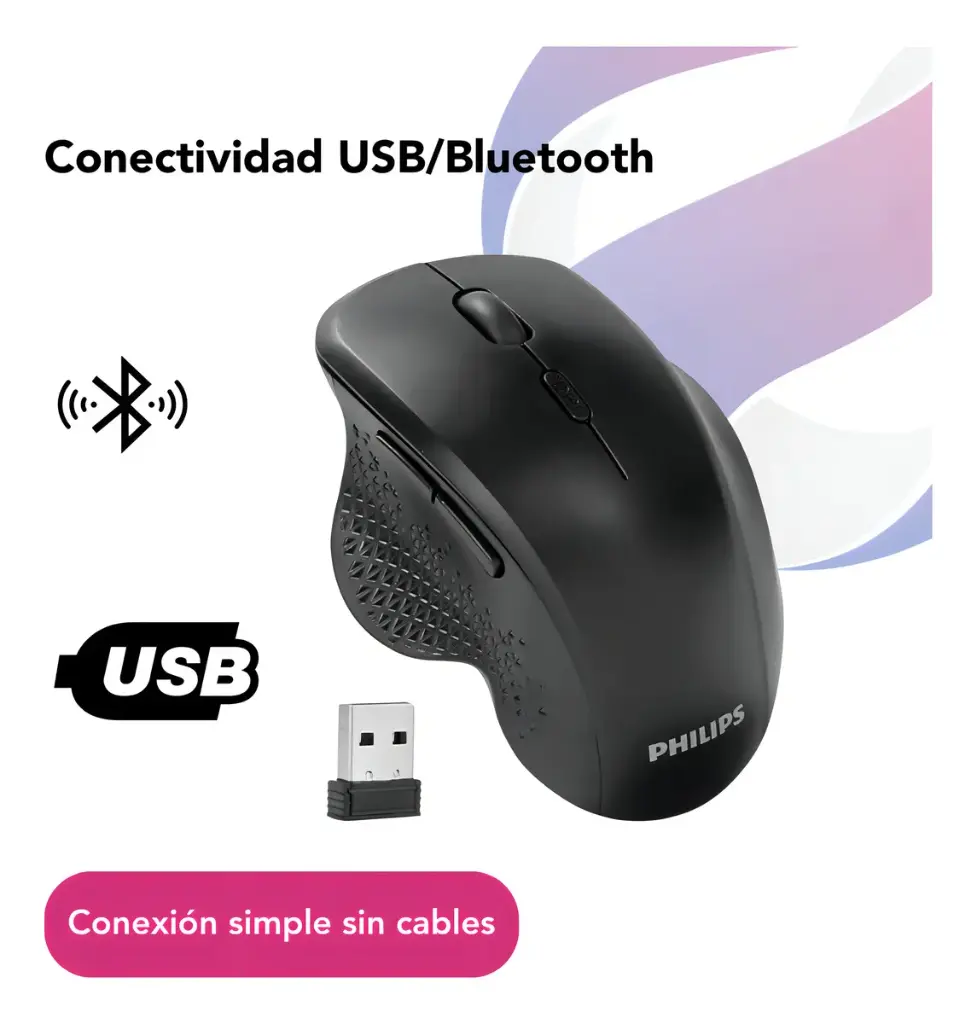 MOUSE PHILIPS INALAMBRICO SERIE 6000 ERGO 1600DPI BLUETOOTH USB BLACK