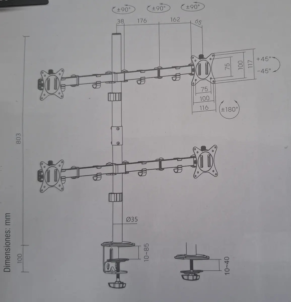 Soporte Escritorio Onebox Articulado con Morsa para  4 Monitores de 17" a 32"